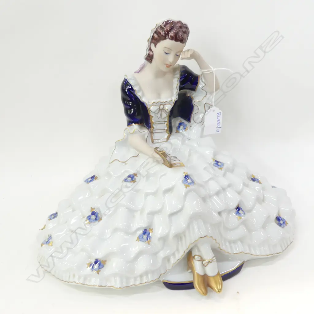 LGE ROYAL DUX FIGURINE; SEATED LADY w. WIDE SKIRT READING W.330mm Image 1++