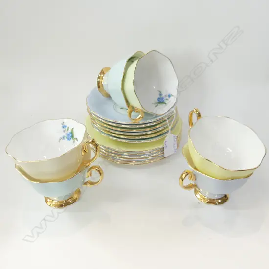 6  ROYAL ALBERT TRIOS; MIXED PASTELS WITH CORNFLOWERS 
