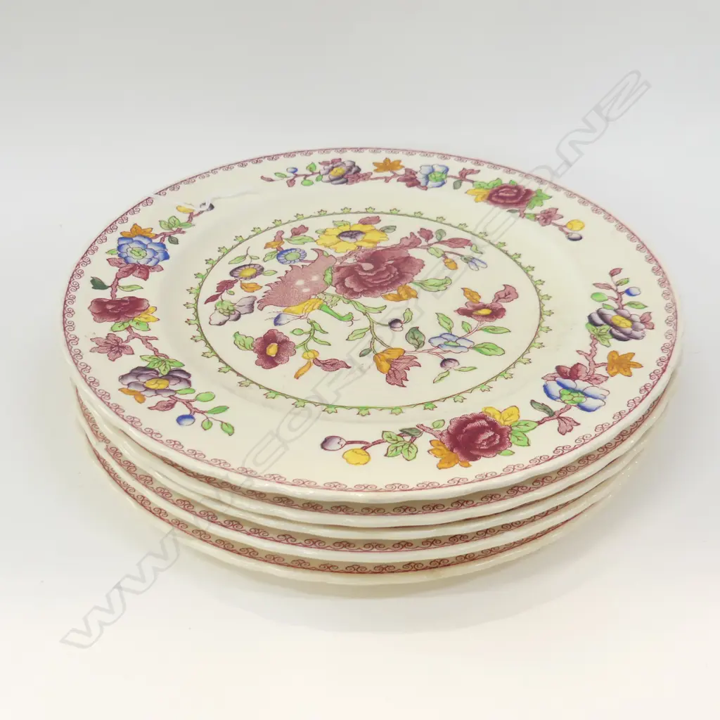 6 PINK MASONS REGENCY DINNER PLATES 270mm dia Image 1++