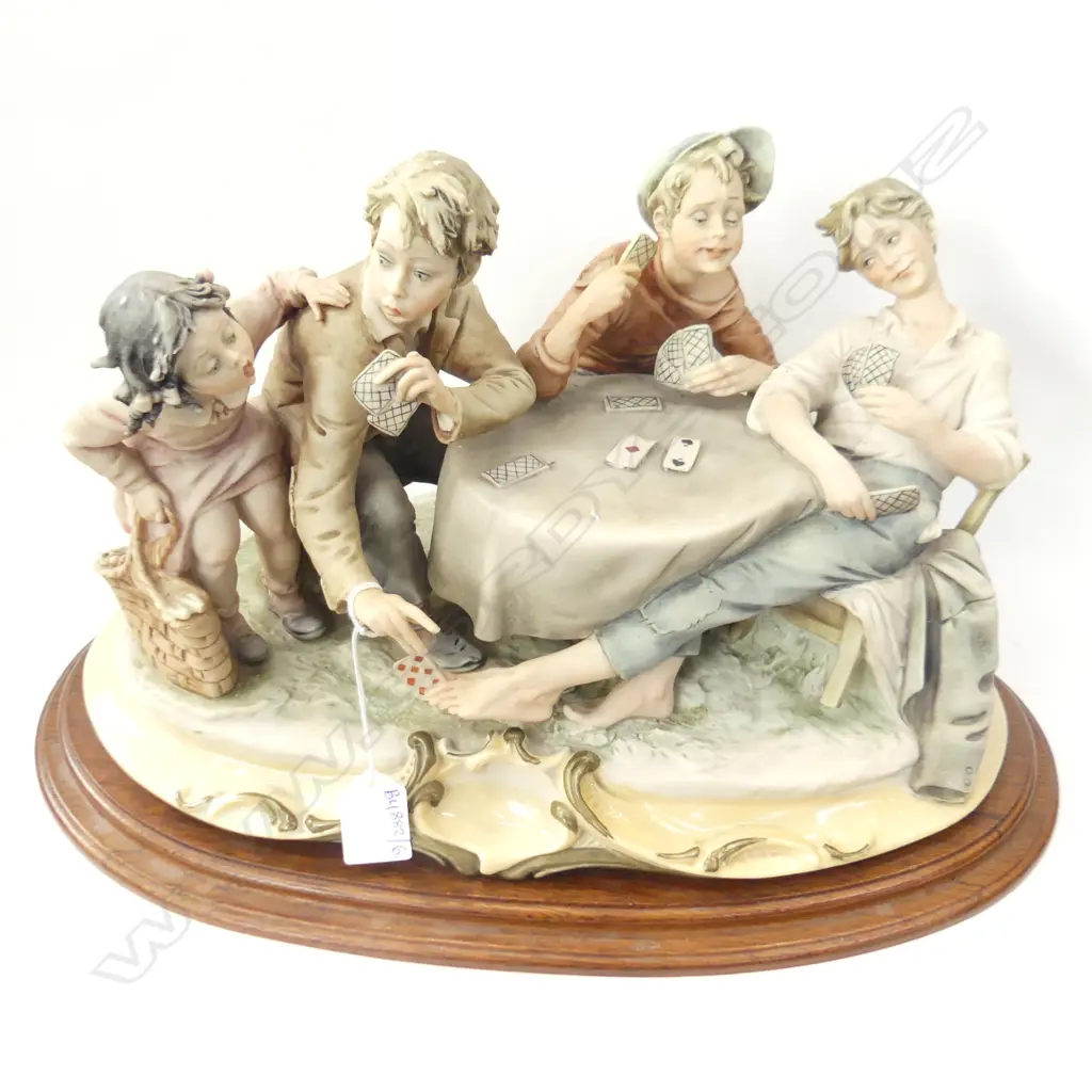 LGE CAPODIMONTE FIGURE GROUP; BOYS PLAYING CARDS W.450mm Image 1++