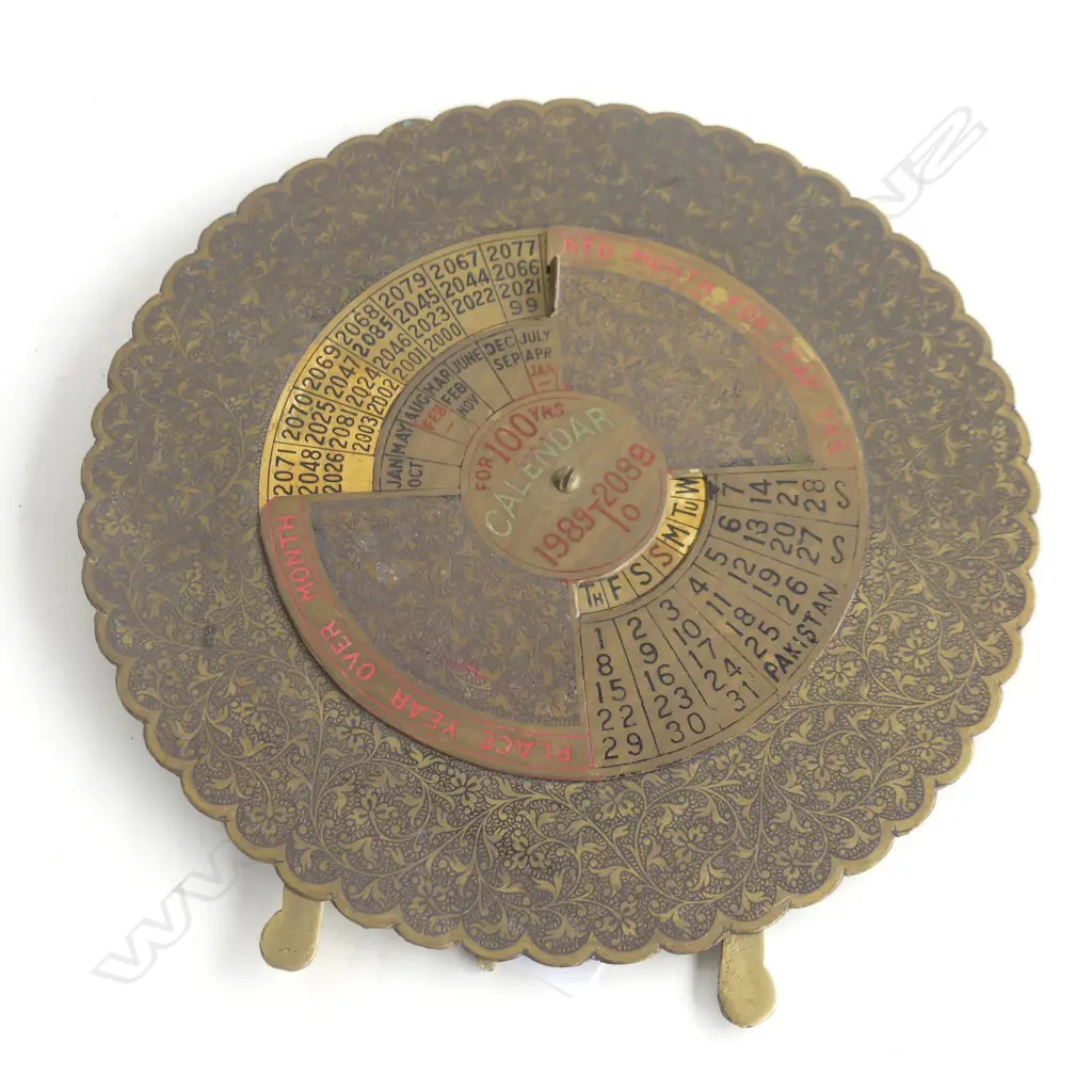 PAKISTANI BRASS 100 YEAR DISK CALENDAR 175mm dia Image 1++