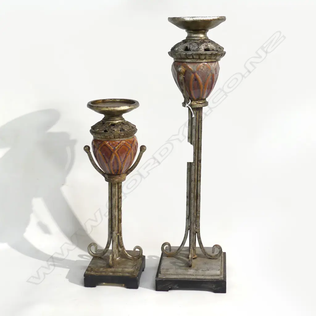 CHINA AND METAL CANDLESTICK SET (2) H.480 AND H.330mm Image 1++