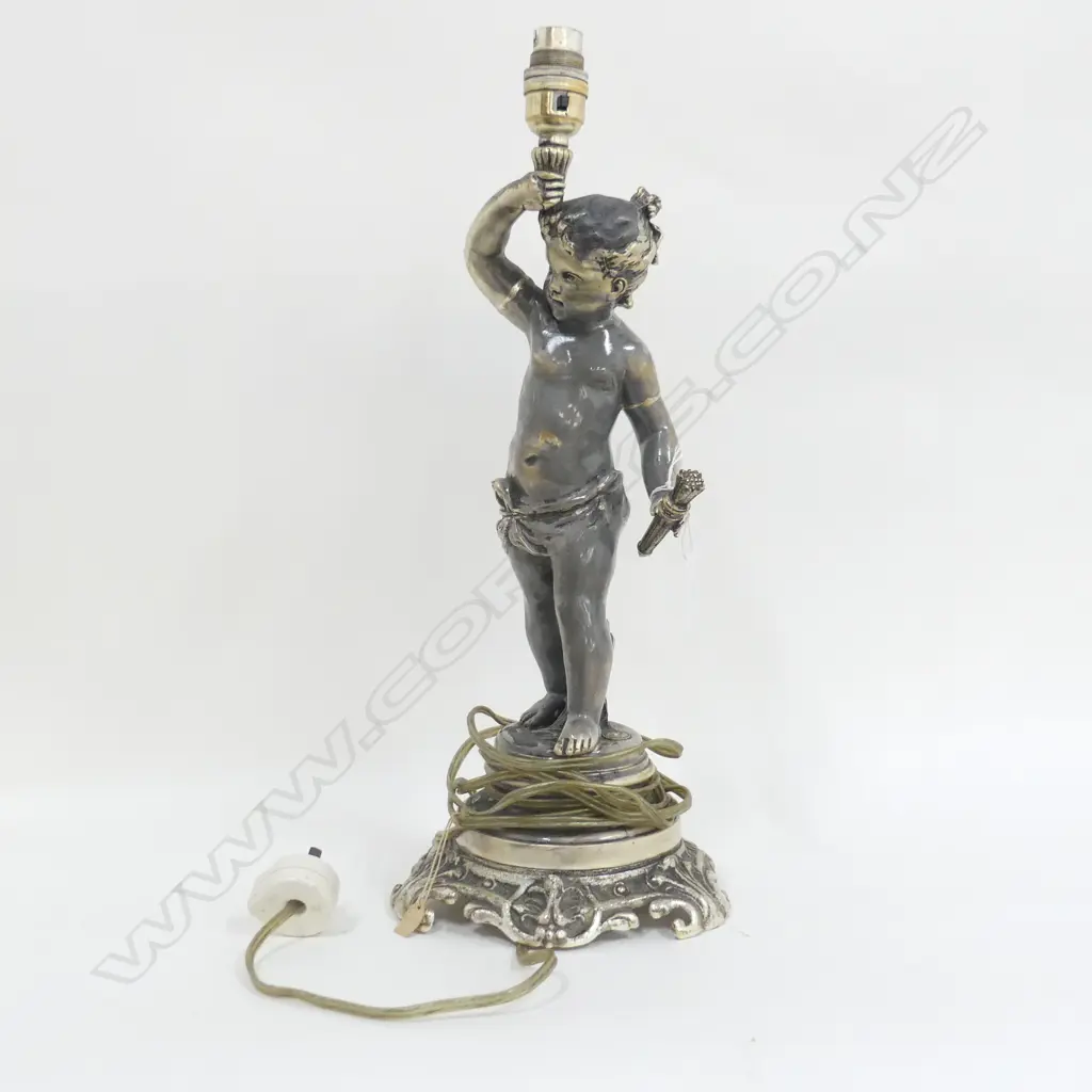 VINTAGE FRENCH CHERUB LAMP H.440mm Image 1++