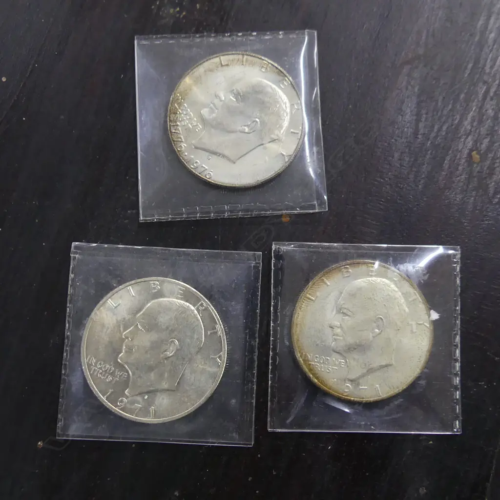 3 400 SILVER, AMERICAN SILVER DOLLAR COINS; 2 X 1971 & 1976 Image 1++