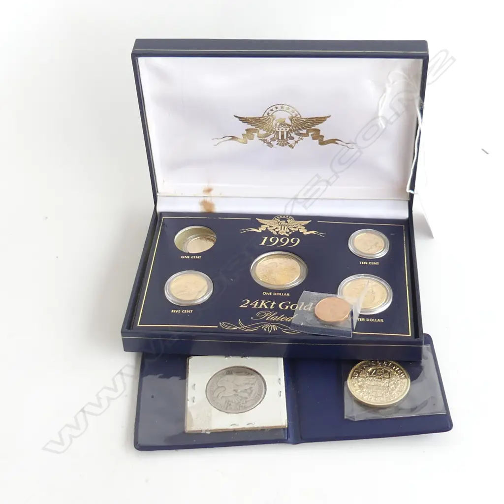 ASST COINS INC. SET 5 BOXED 24KT GOLD PLATED US COINS Image 1++