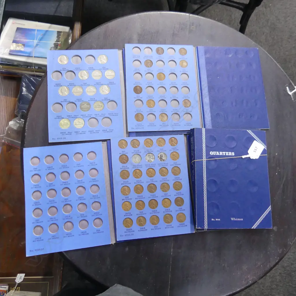 7 USA COIN ALBUMS; INCL. HALVES, LINCOLN HEAD, JEFFERSON NICKEL, ROOSEVELT DIME ETC...SOME ALBUMS INCOMPLETE Image 1++