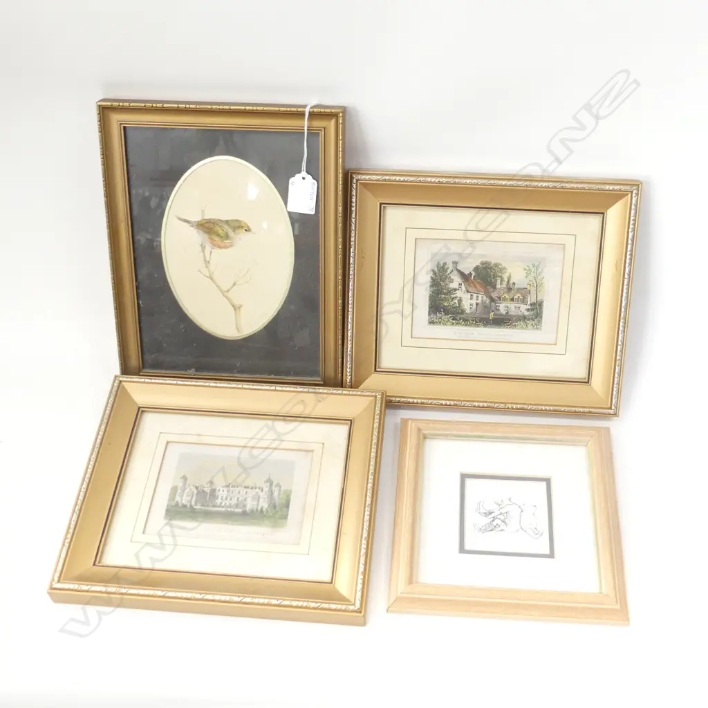 4 SM FRAMED ART, SM WATERCOLOUR BIRD, SIGNED & DATED '82 ETC..170 X 110MM) Image 1++