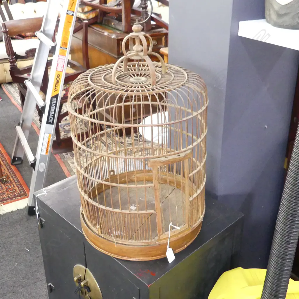 OLD BAMBOO HANGING BIRD CAGE - SOME FAULTS H. 680 DIA 360MM Image 1++