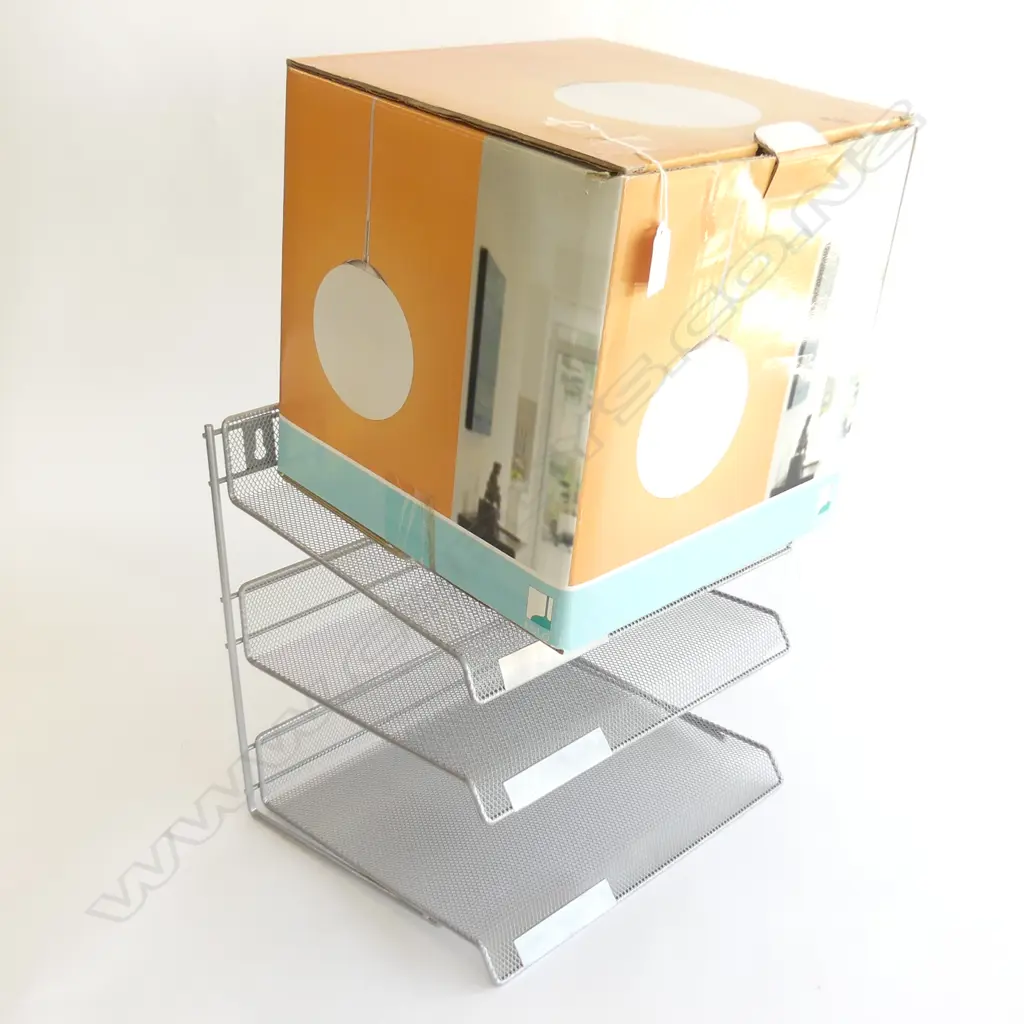 EGLO 'RONDO' HANGING PENDANT LIGHT 250mm dia, AS NEW, BOXED + METAL MESH OFFICE PAPER ORGANISER Image 1++