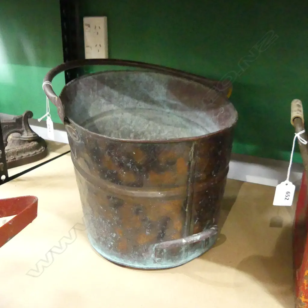 LG OLD COPPER COAL SCUTTLE - SWING HANDLE H. 290MM Image 1++