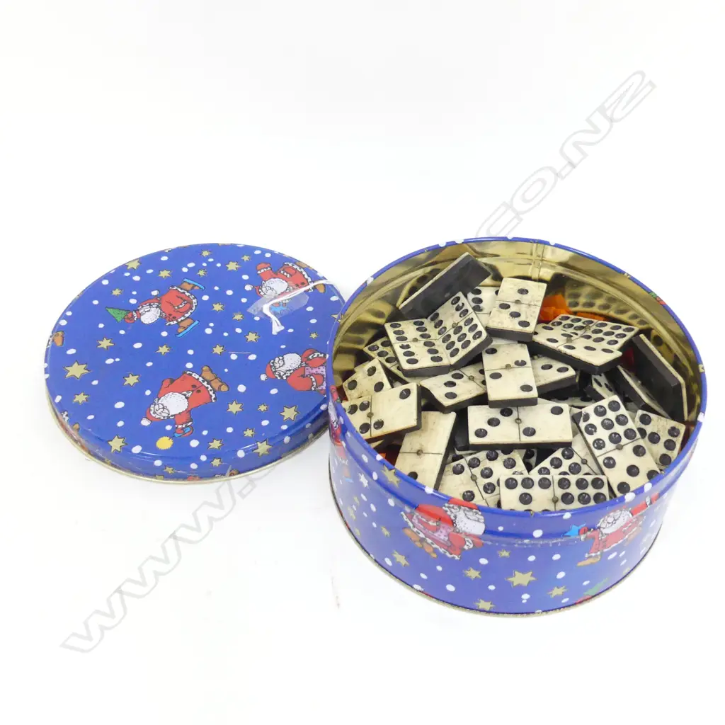 TIN OLD WOODEN & BONE DOMINOES  Image 1++