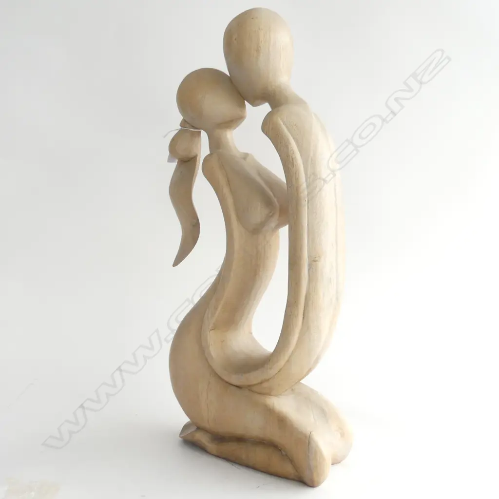 CARVED WOODEN ABSTRACT KISSING COUPLE H.510mm Image 1++