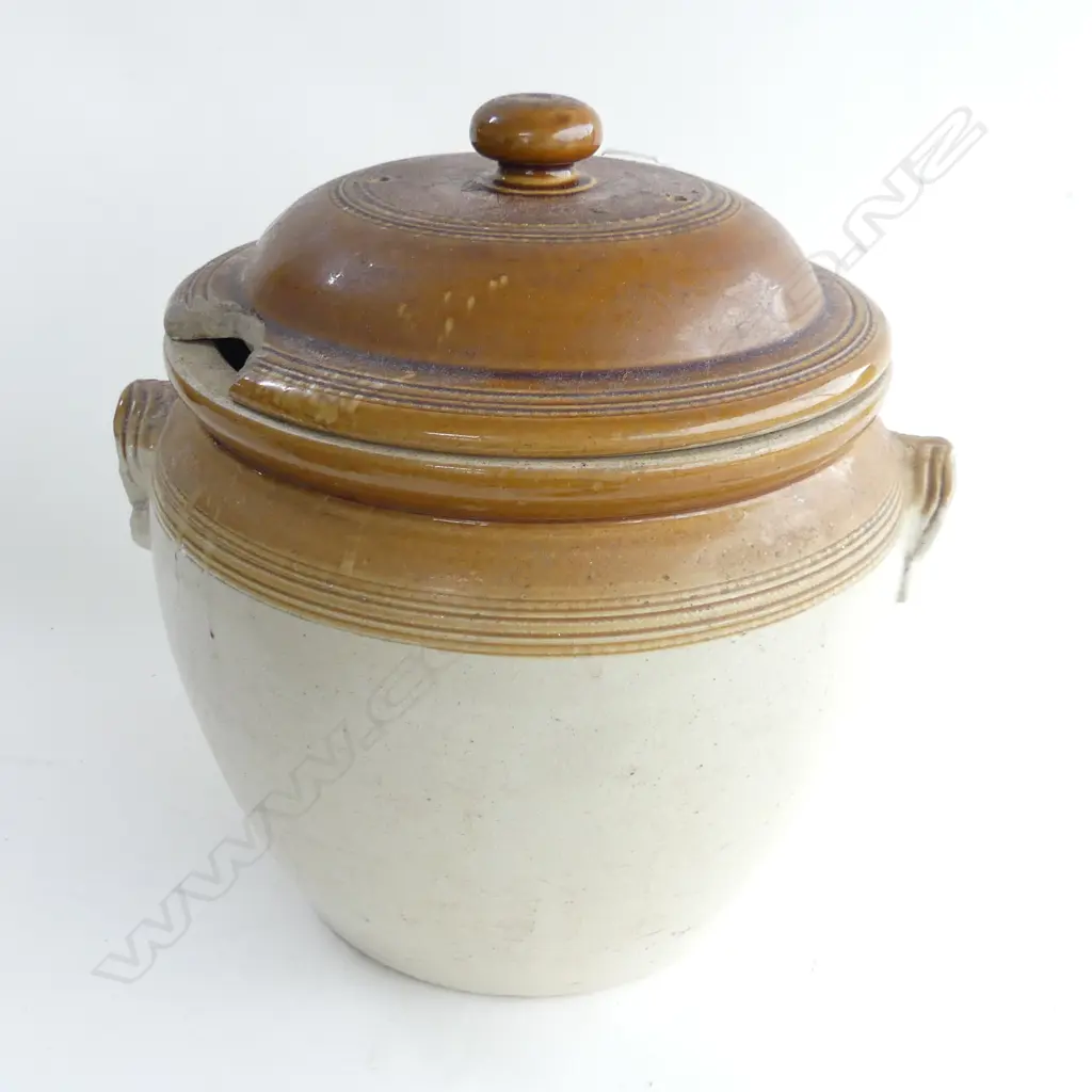 VINTAGE LIDDED CROCK; R. FOWLER SYDNEY 310mm dia Image 1++