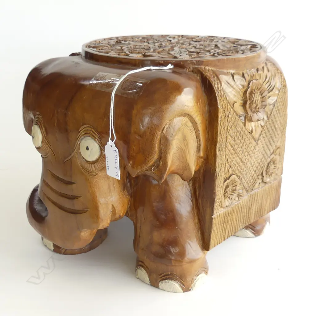 CARVED WOODEN ELEPHANT STOOL H.255mm Image 1++