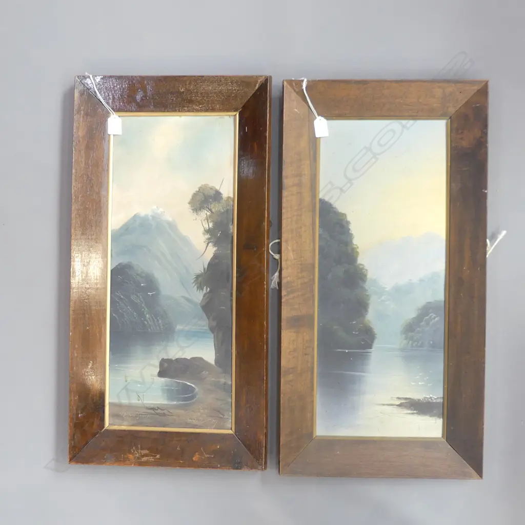 2 PAUL WREN COLONIAL LANDSCAPE OILS; MILFORD SOUND & MOTUEKA RIVER 600x240mm Image 1++