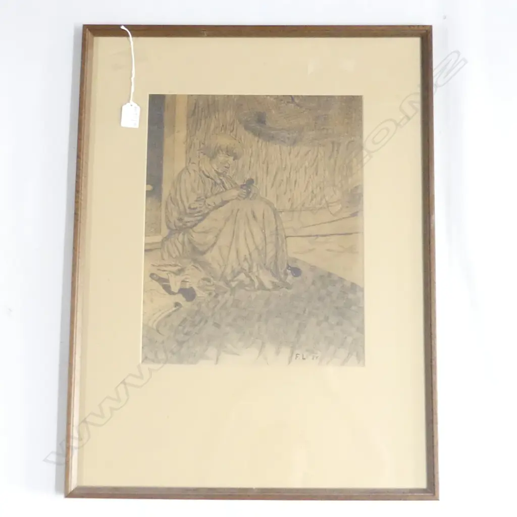 PENCIL SKETCH OF OLD MAORI WOMAN SIGNED 'F. L. 37.' 375x300mm Image 1++