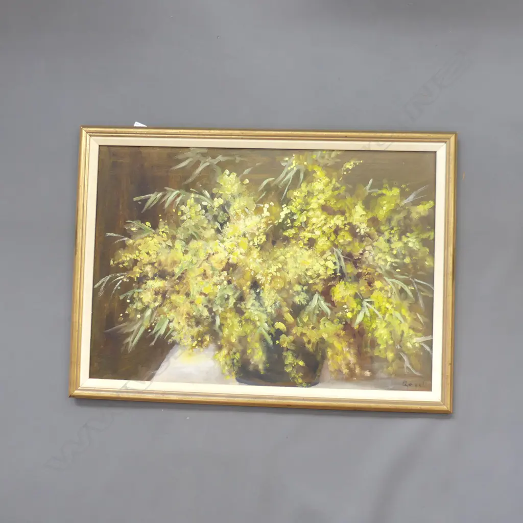 SIGNED YELLOW FLORAL STILL LIFE OIL 420x605mm Image 1++