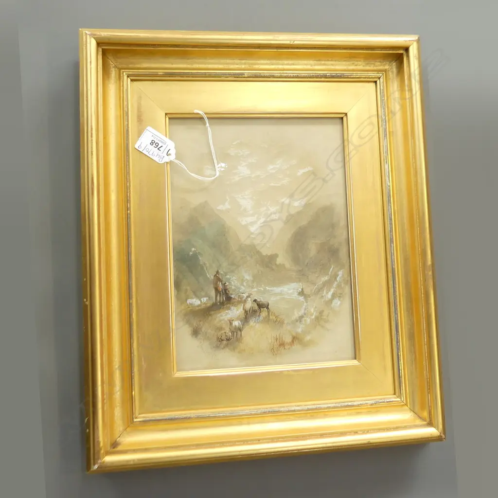 SAMUEL BOUGH (1822-1878) HIGHLAND SCENE W/C w. CHINESE WHITE HIGHLIGHTS 235x170mm GILT FRAME Image 1++