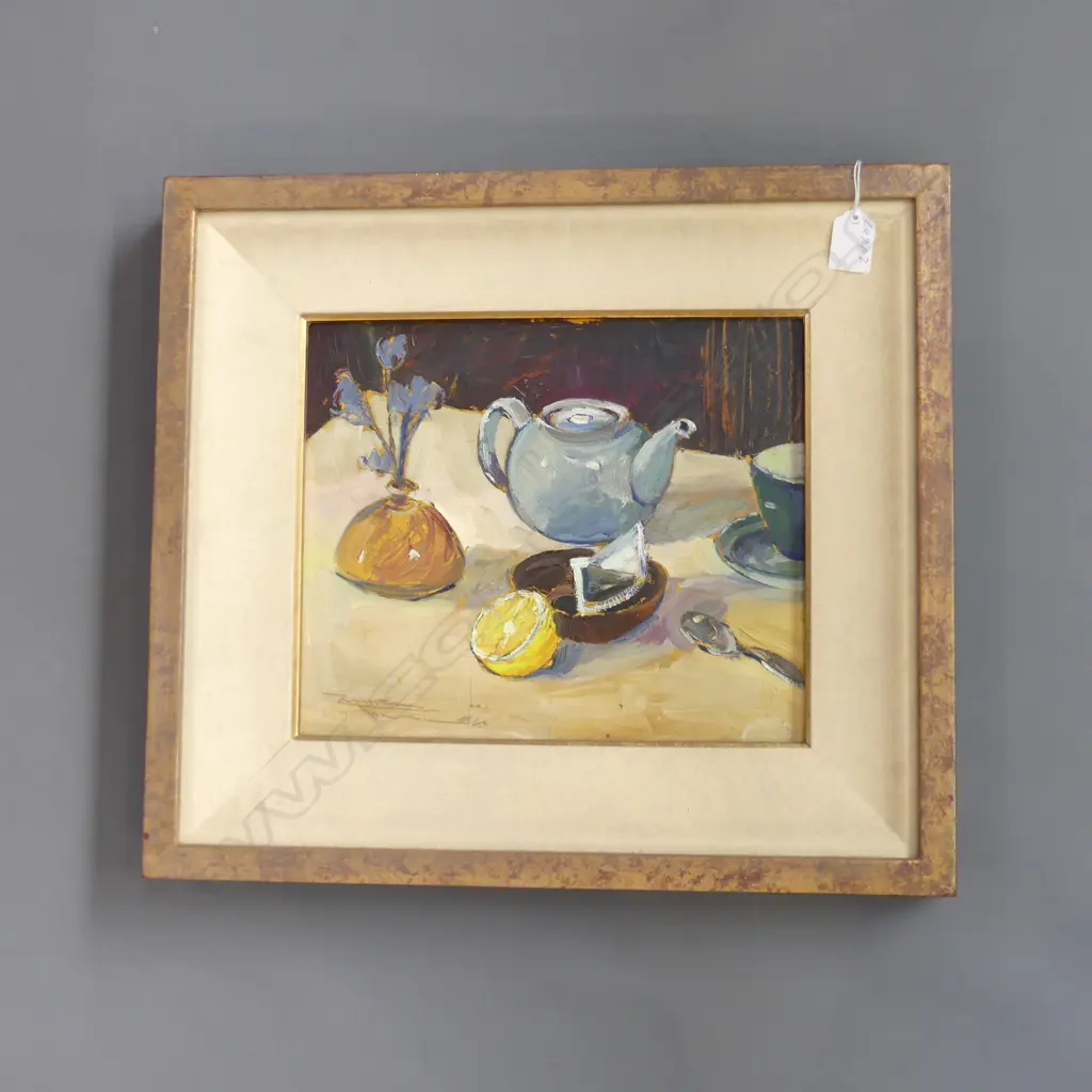 RUSSELL HOLLINGS 'LEMON TEA' oil. signed 350 x 300mm. Image 1++