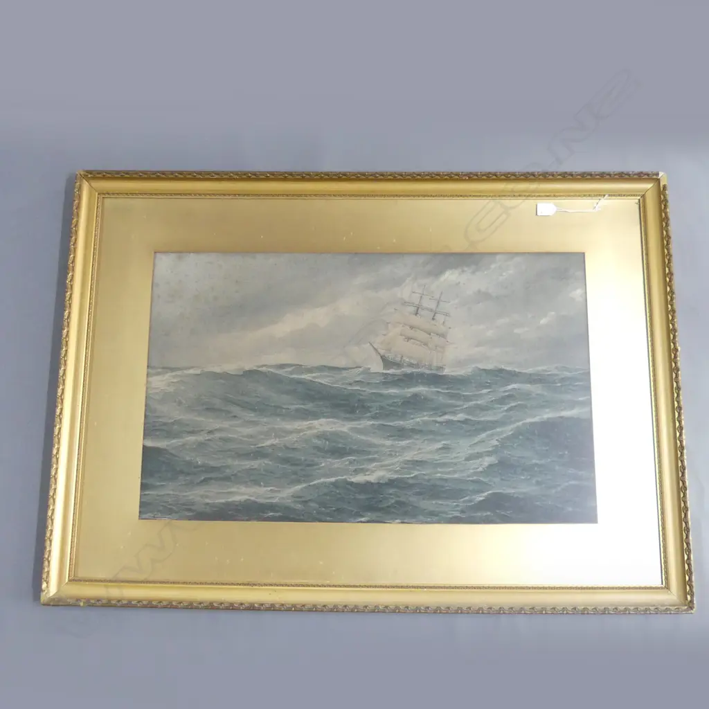 FRAMED LITHO MASTETED BARQUENTINE IN GALE 860 X 540 MM FOXING Image 1++