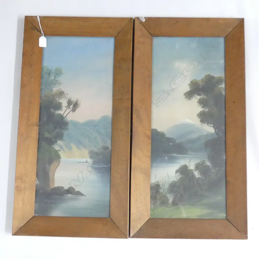 2 PAUL WREN COLONIAL LANDSCAPE OILS; LAKE BRUNNER & WANGANUI RIVER 600x240mm Image 1++