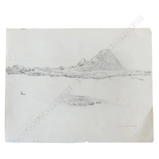 H.L. RICHARDSON PENCIL SKETCH ISLAND BAY SIGNED & H.L. RICHARDSON W/C EXT. LANDSCAPE. GIRLS ON REVERSE