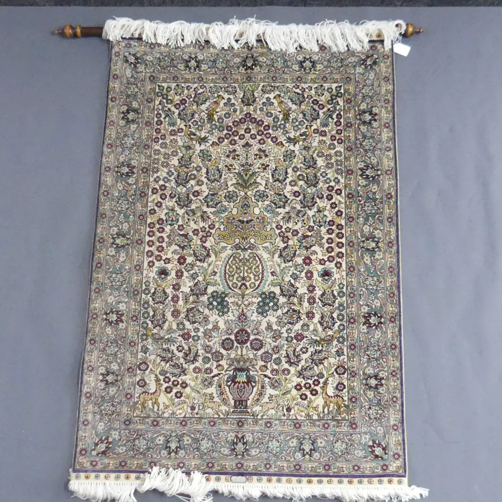 FINELY HAND KNOTTED SYRIAN SILK WALL RUG 930x620mm Image 1++