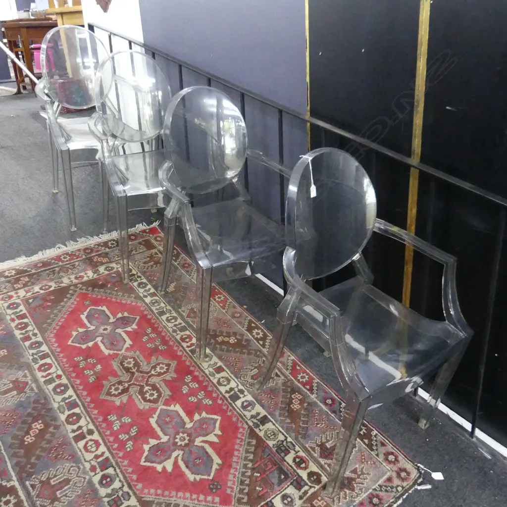 FOUR REPLICA PHILIPPE STARCK LOUIS GHOST CHAIRS Image 1++