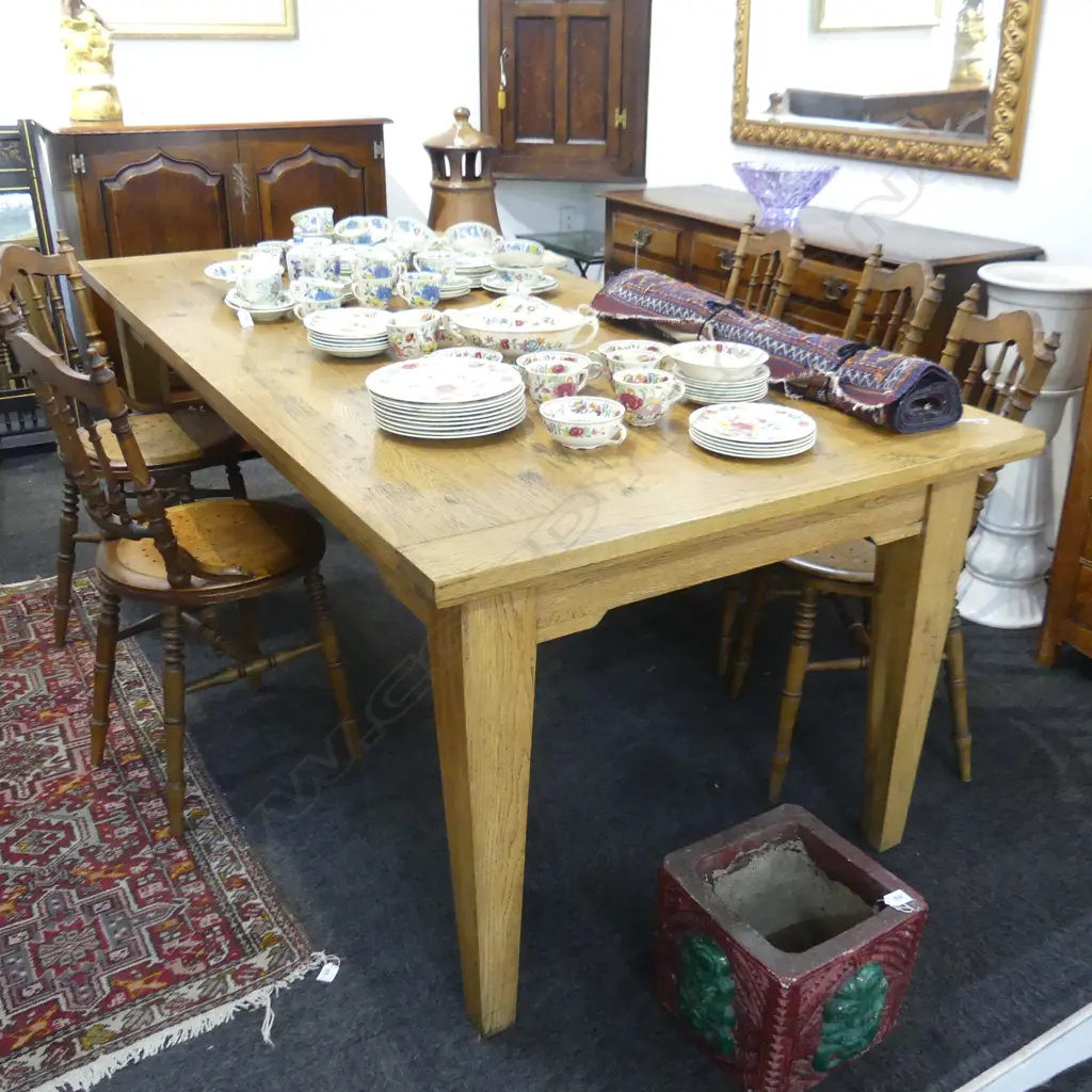 OAK FRENCH STYLE REFECTORY DINING TABLE clenched ends. 2100 x 1000 x 790mm Image 1++