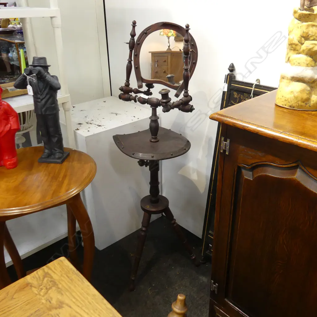 EARLY 1900'S BEECHWOOD BOBBIN TURNED SHAVING STAND, H.1320MM 3 small finials are missing Image 1++
