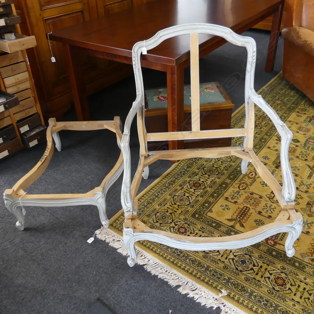 FRENCH STYLE CHAIR FRAME AND OTTOMAN FRAME (require upholstery) Image 1++