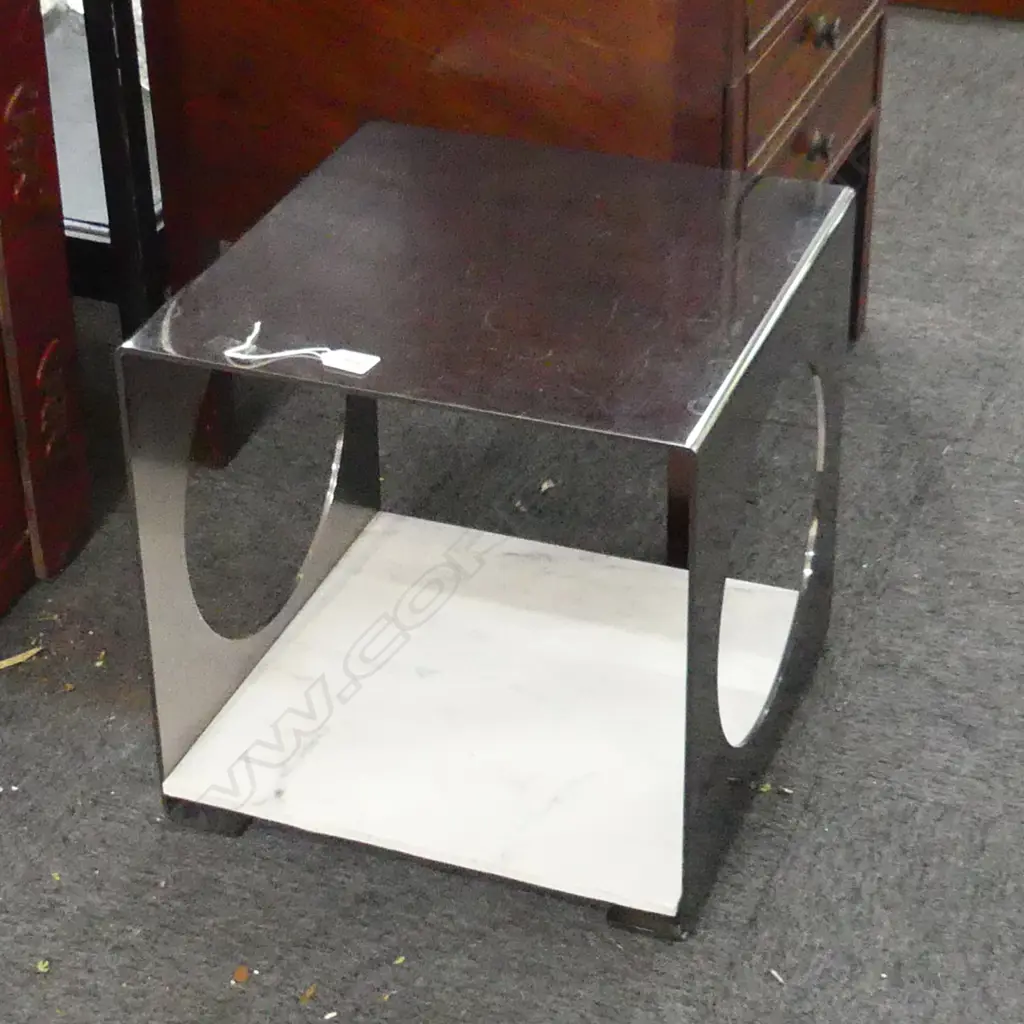 STEEL CUBE AND MARBLE BASE SMALL SIDE TABLE Image 1++