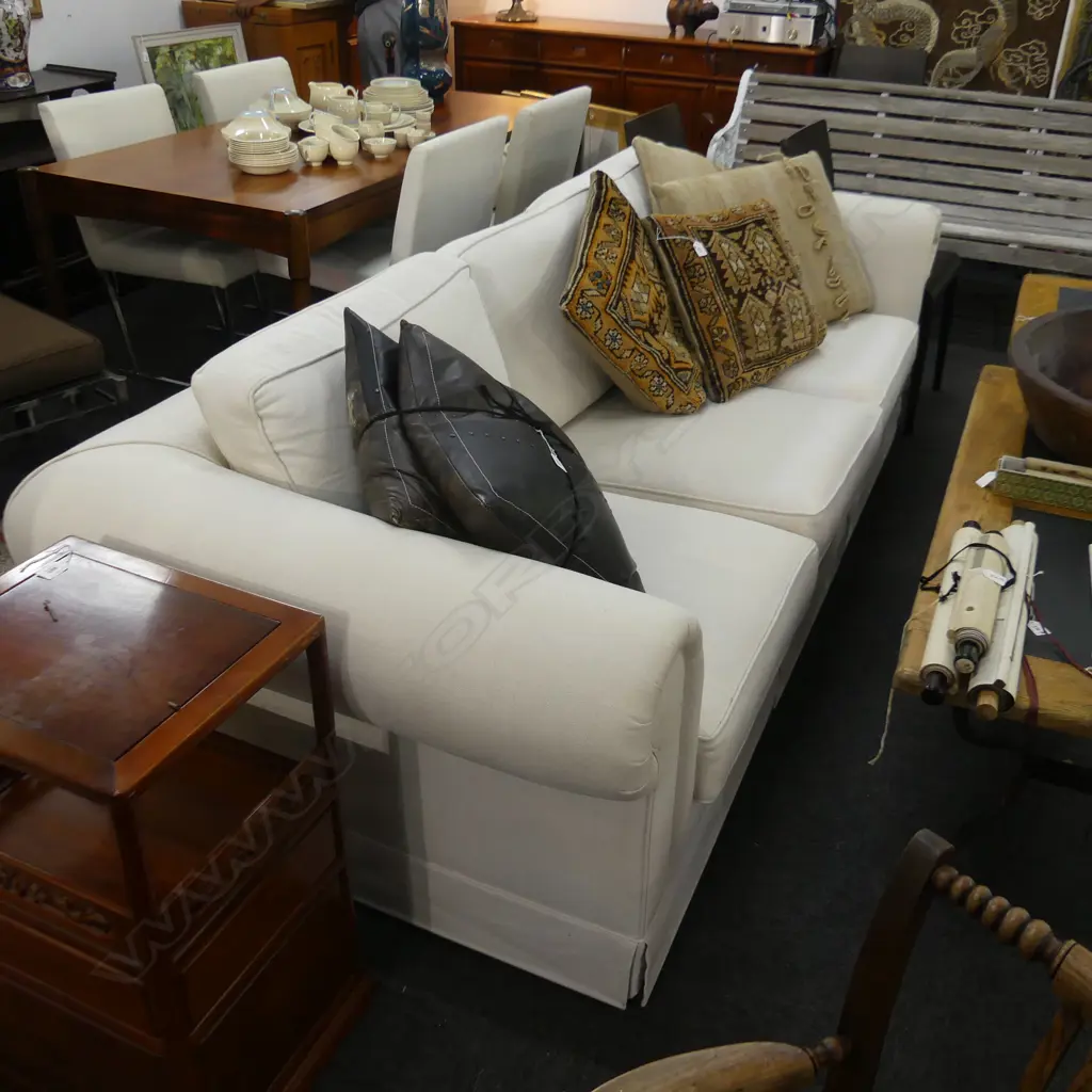 UPHOLSTERED CREAM COUCH 2200 x 900 x 700mm some marks Image 1++