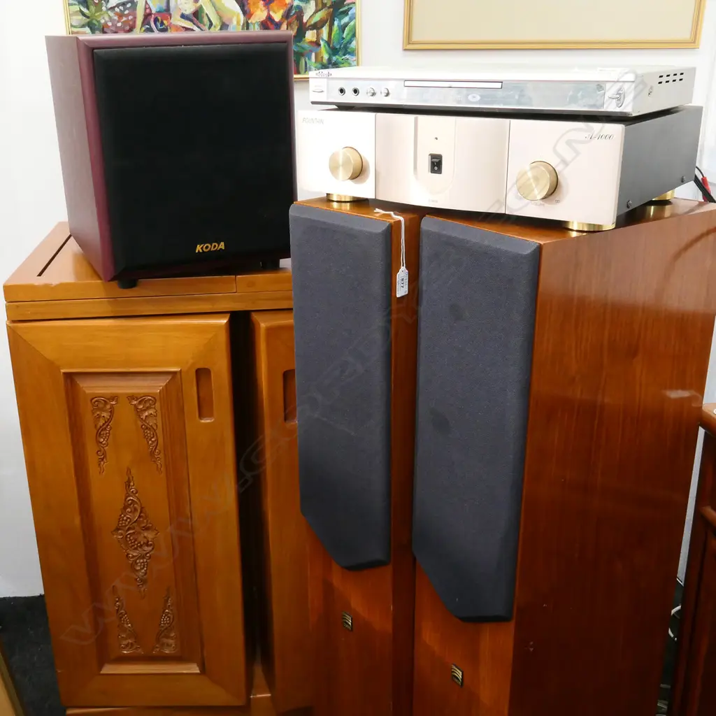FOUNTAIN A-1000 STEREO WITH PR TALL FOUNTAIN SPEAKERS &  KODA AMPLIFIER (SW-1000), + DVD PLAYER Image 1++