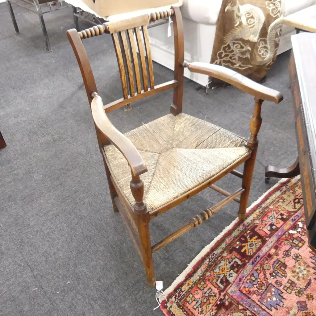 19thC COUNTRY ELM SMALL STICKBACK CHAIR w. SEAGRASS SEAT Image 1++