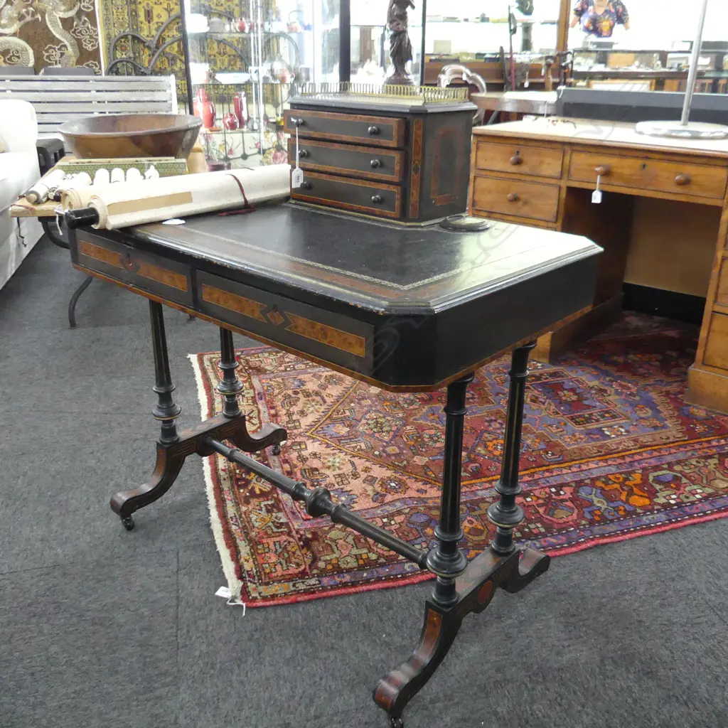 VICTORIAN BONHEUR DE JOUR - leather top and painted finish 910 x 530 x 720mm Image 1++