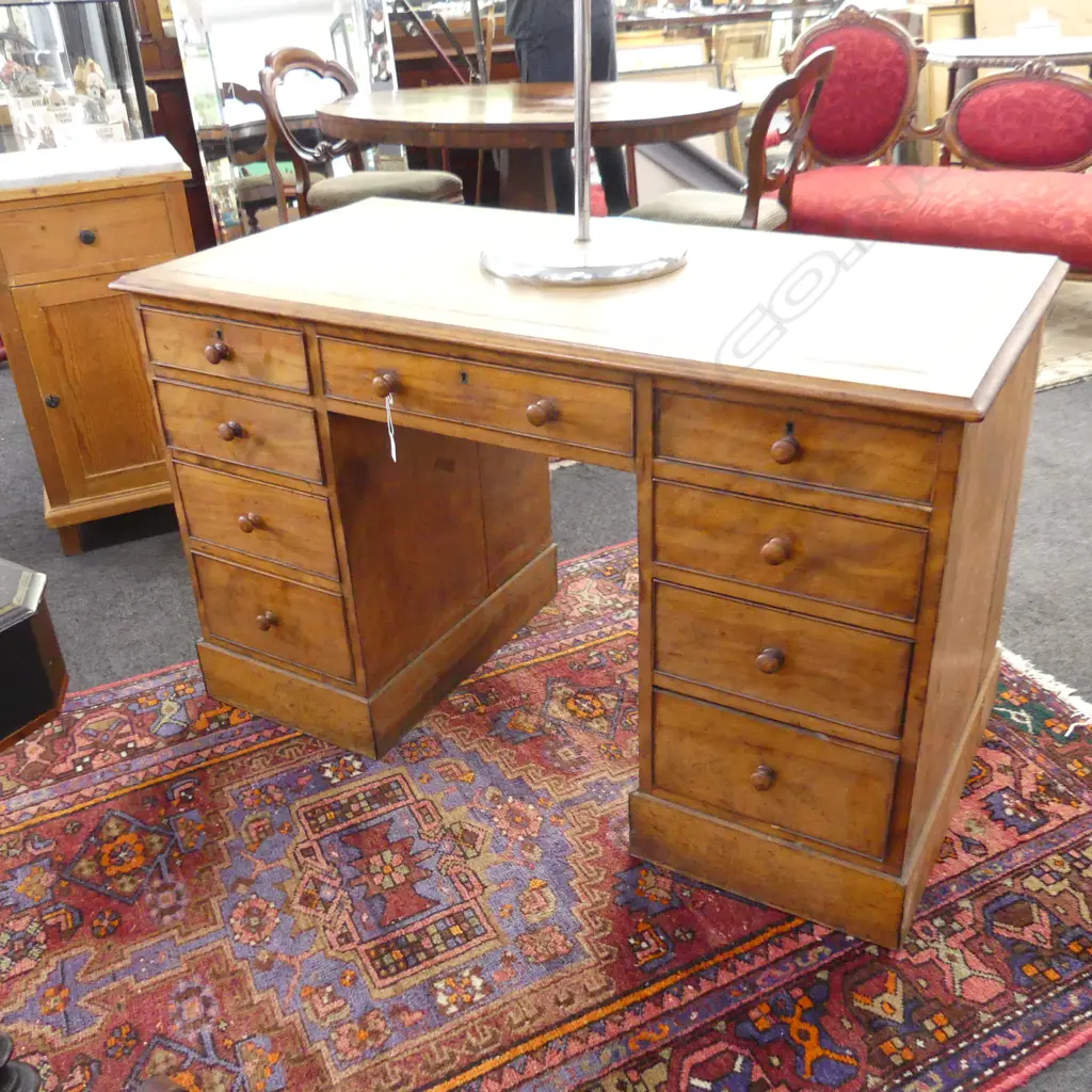 19TH C TWIN PEDESTAL SATINWOOD DESK L 1200 MM Image 1++
