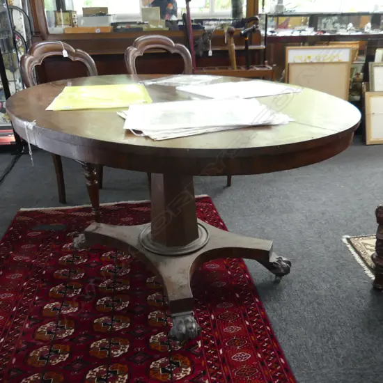 REGENCY ROSEWOOD TILT-TOP SUPPER TABLE OCTAGONAL COLUMN PAW FEET BRASS CASTERS 1330 x 1060 x 750mm