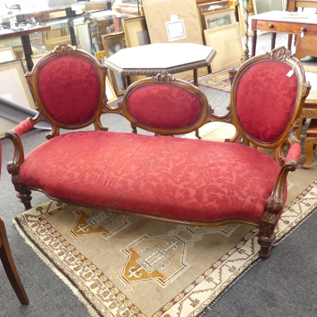 VICTORIAN SOFA IN RED BROCADE W.1680mm Image 1++