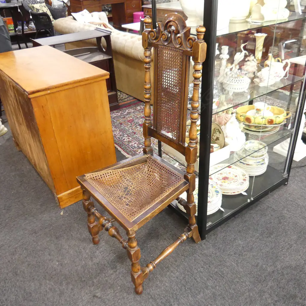 FLEMISH STYLE CARVED WOODEN CHAIR w. CANE SEAT AF Image 1++