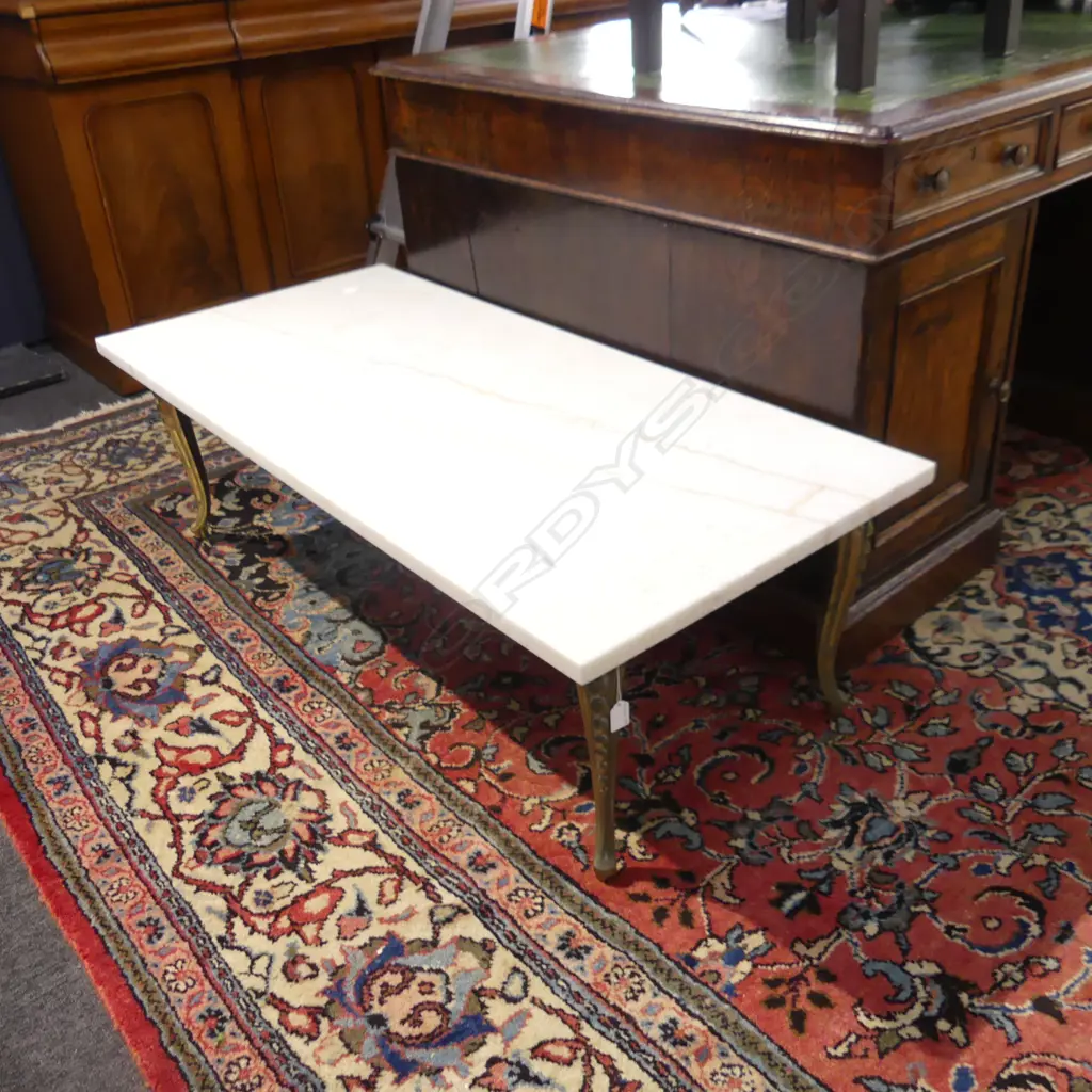 BRASS TABLE WITH MARBLE TOP 1130 x 440 x 370mm Image 1++