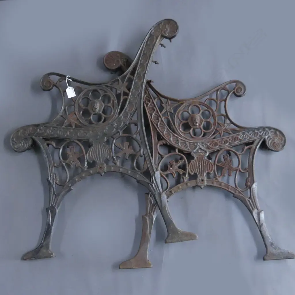 PR GREEN PAINTED VICTORIAN CAST IRON BENCH ENDS  Image 1++