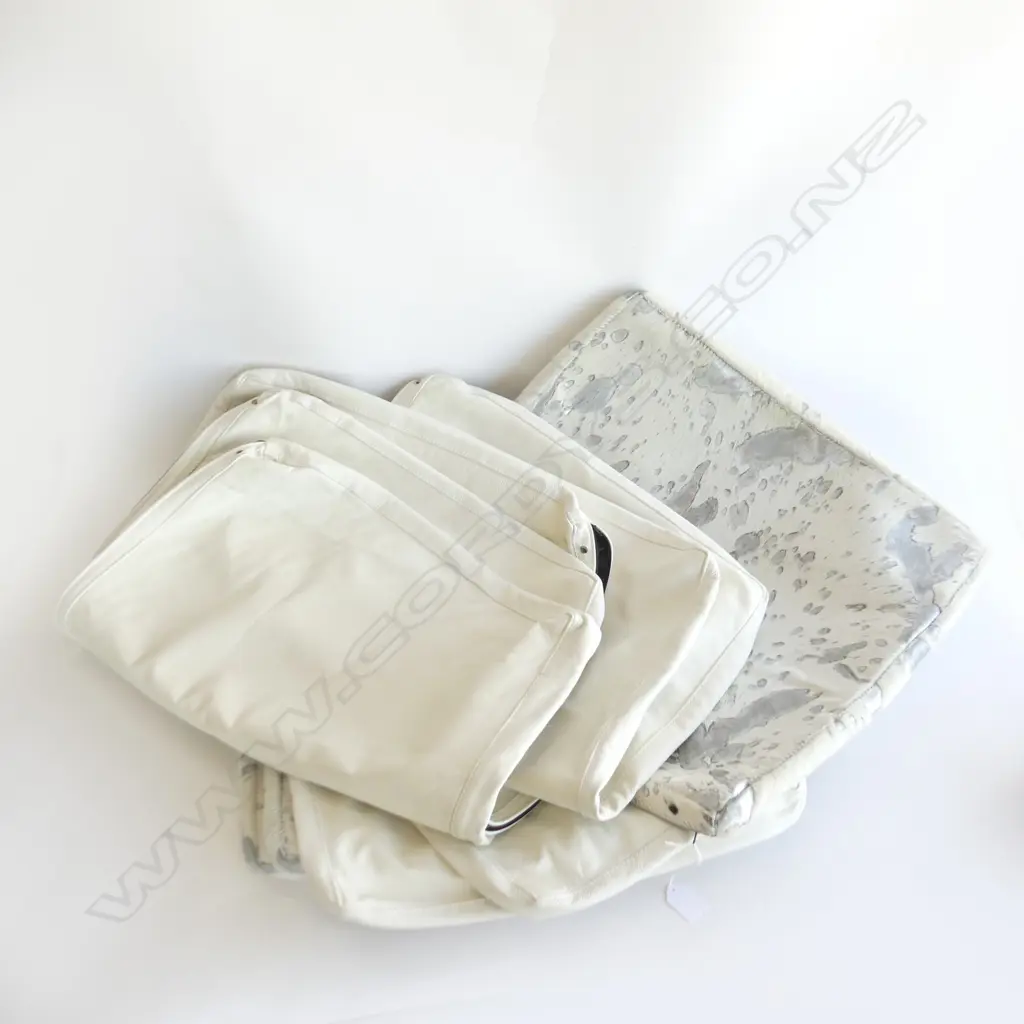 9 CUSHION COVERS; 3 WHITE COWHIDE w. SILVER SPOTS 450x500 + WHITE LEATHER; 2x 450x450, 4x 450x650mm Image 1++