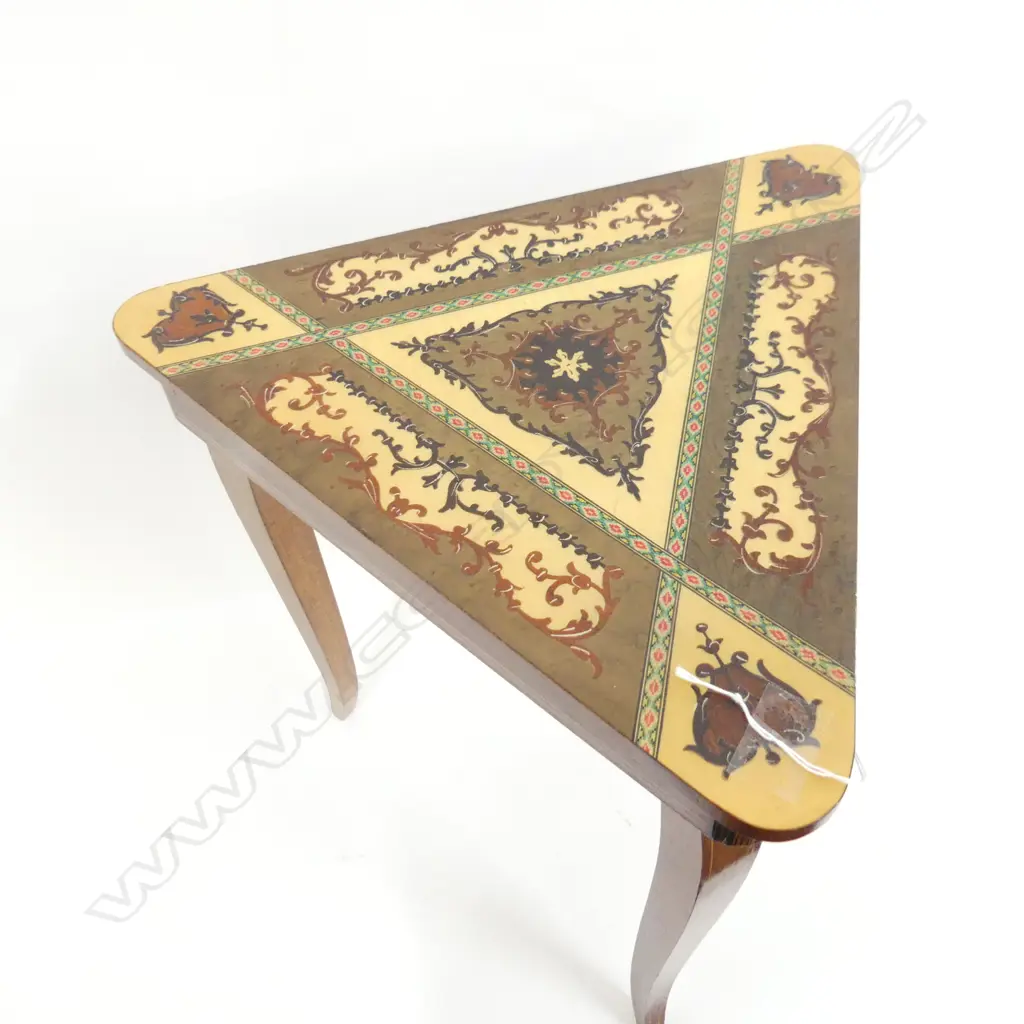 ITALIAN SORRENTO INLAID TRIANGULAR MUSICAL SIDE TABLE H.430mm Image 1++