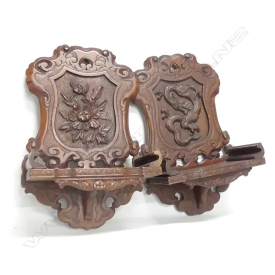 PR COLONIAL KAURI CARVED WOODEN WALL SHELVES IN THE CHINESE STYLE H.500mm