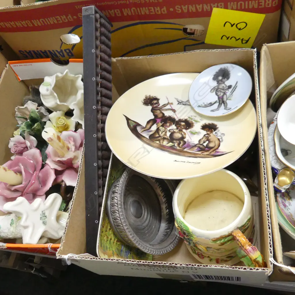 SM BOX MISC INCL CLOISONNE,  BROWNIE DOWNING, CROWN DEVON, MUSICAL JUG, WINE COASTER, H&K TUNSTALL JUGS, ABACUS ETC. Image 1++