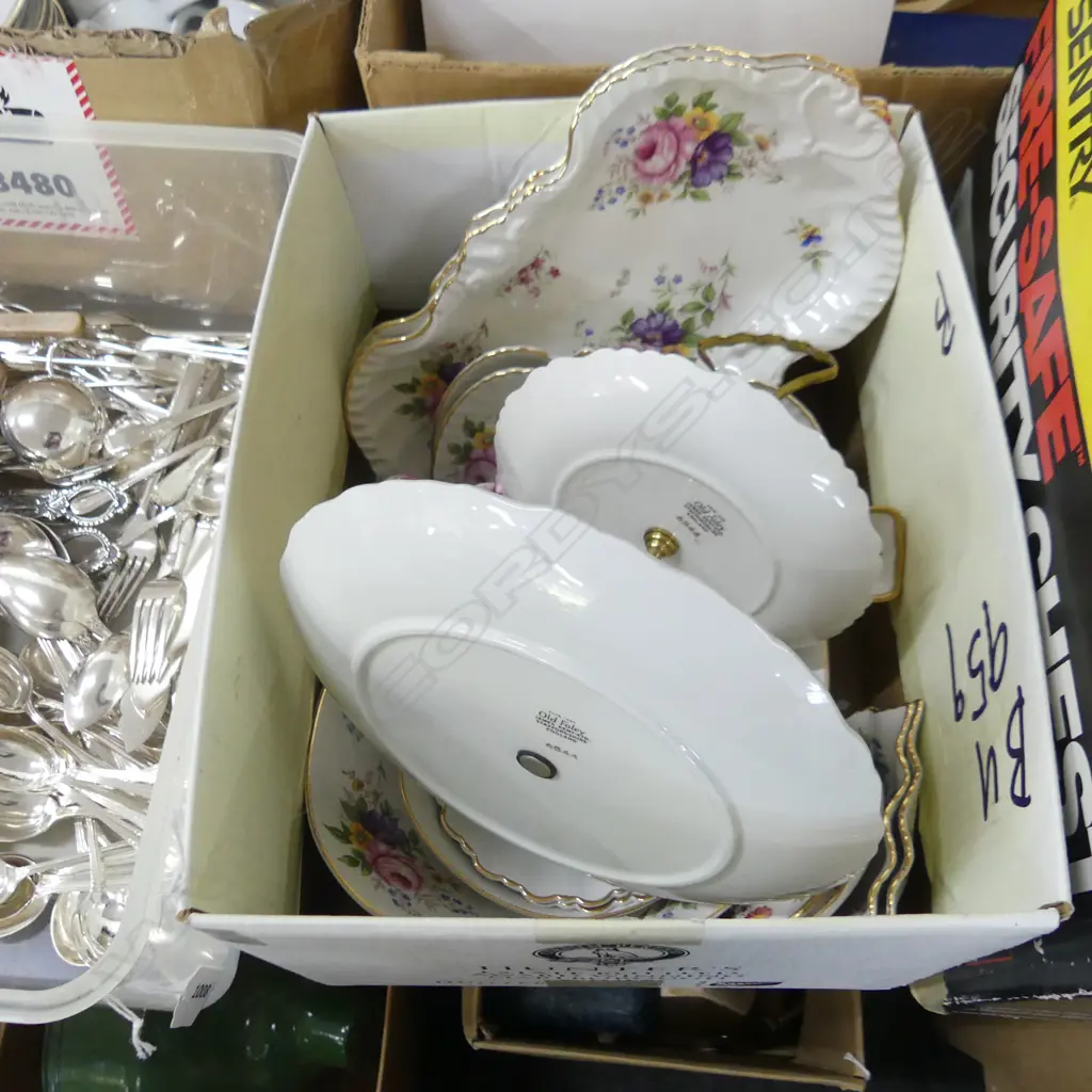 BOX LOT ASST. GOOD CHINA; OLD FOLEY, DERBY, HAMMERSLEY ETC Image 1++