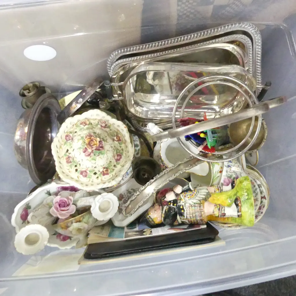 BOX LOT EP ENTREE DISHES, EP STAND, CHINA ETC Image 1++