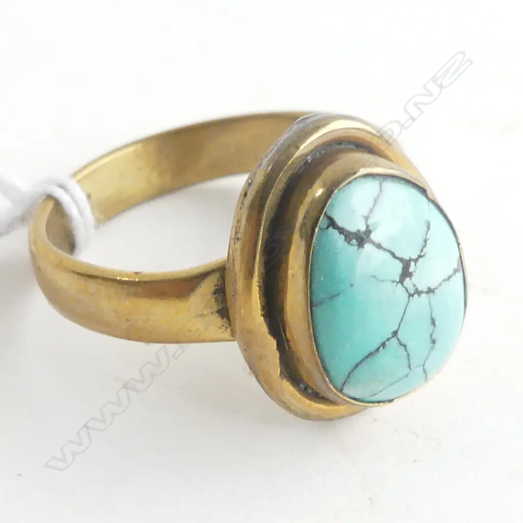 TURQUOISE & COPPER RING  SIZE R Image 1++