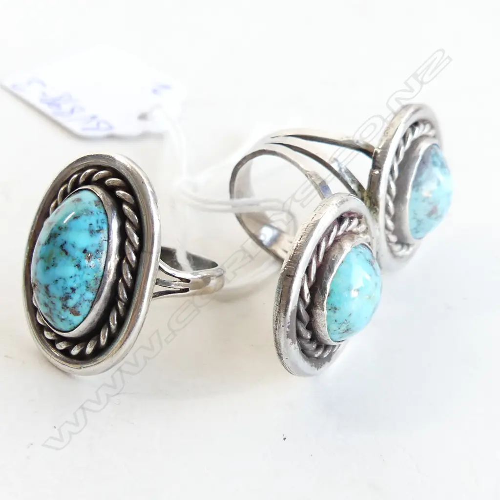 2 RINGS. PERSIAN TURQUOISE & SILVER Image 1++